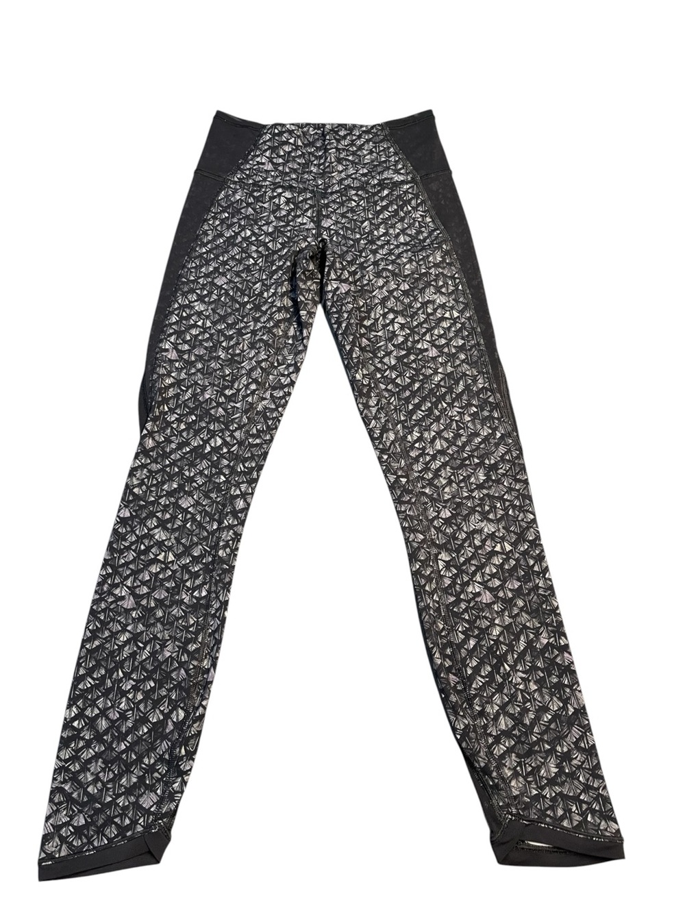 lululemon athletica Black & Gray Geometric Print Leggings Size 4 Mesh Detail